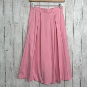 Aileen Pink Pleated A Line Modest Basic Plain Midi Cotton USA Vintage Skirt